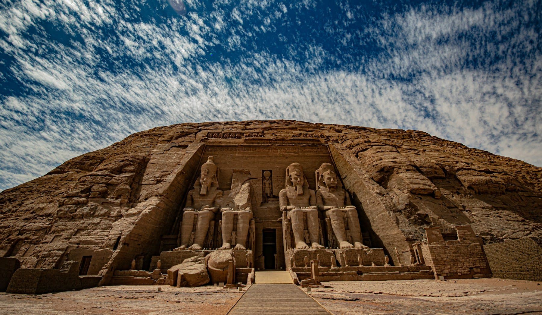 The colossal seated statues of Ramesses II at Abu Simbel