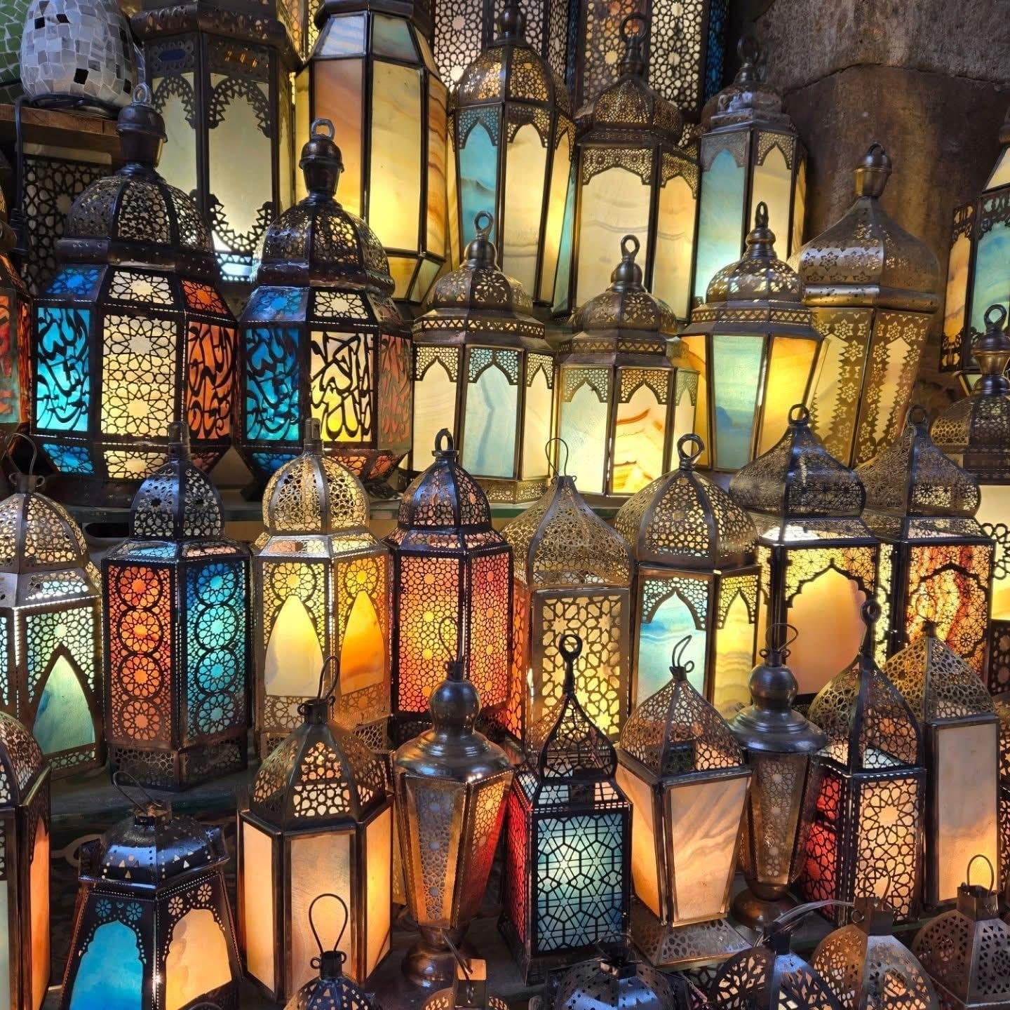 Brass lanterns glowing in Khan El-Khalili