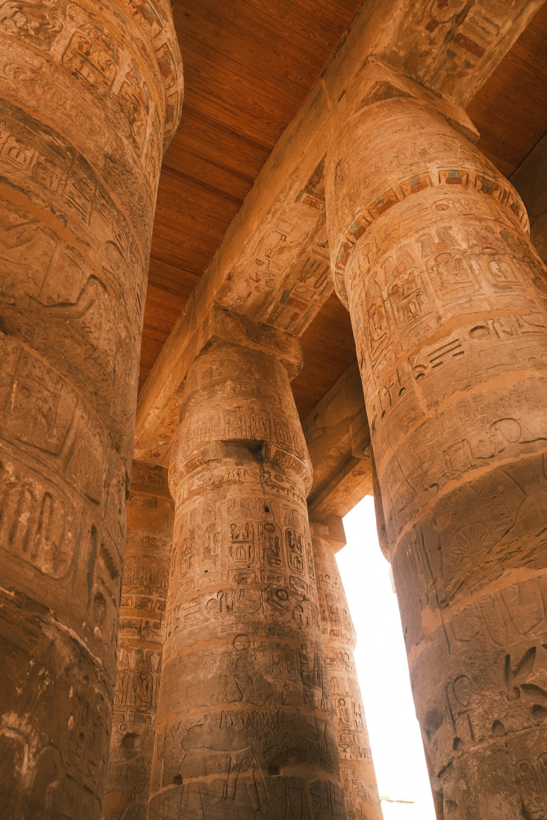 Towering carved columns of the Great Hypostyle Hall at Karnak