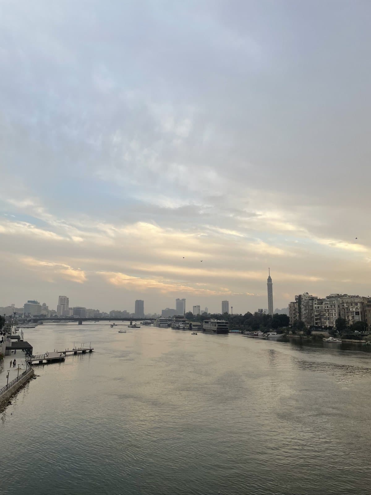 The Nile flowing through Cairo towards the Cairo Tower