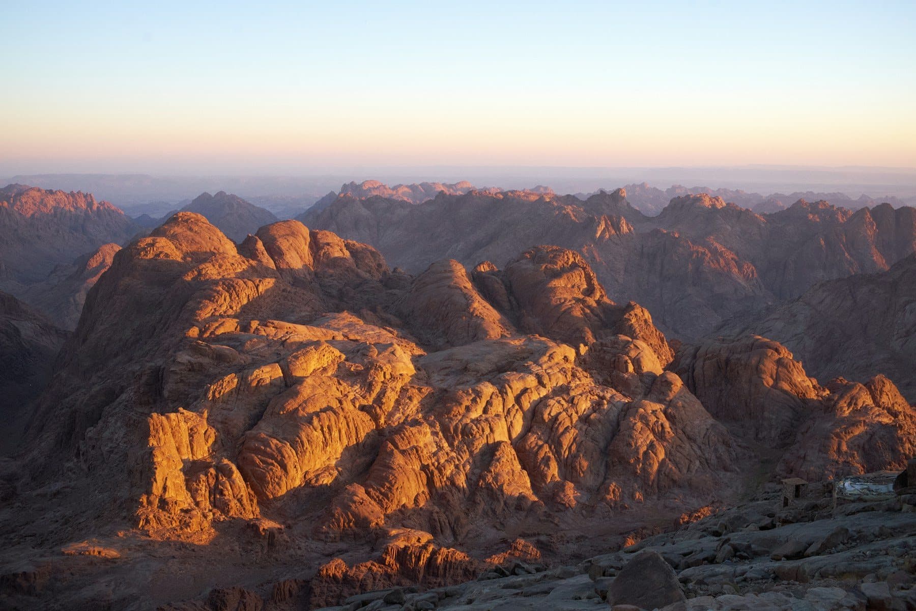 Sunrise lighting the granite peaks of South Sinai