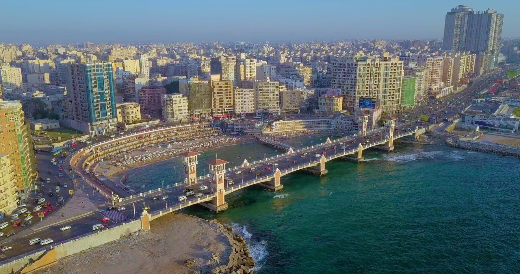 Stanley Bridge and the Alexandria Corniche from the air